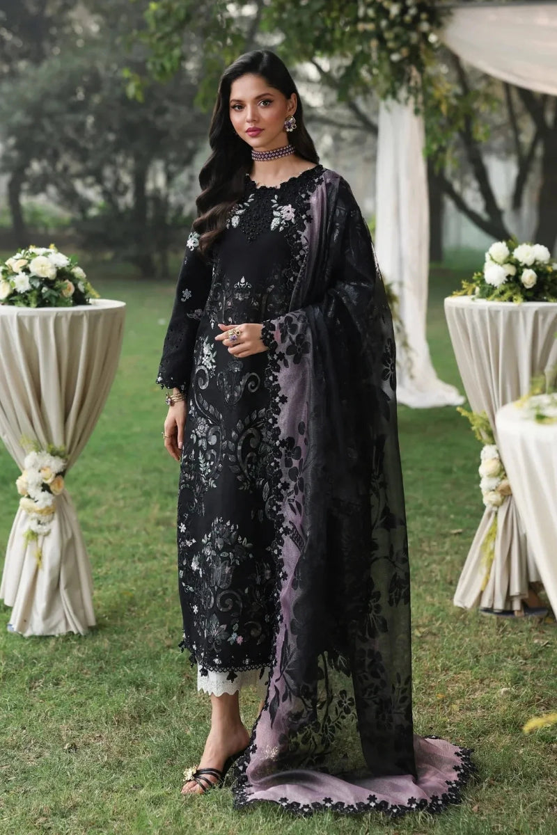 Noir & Soft Violet: Embroidered Lawn Suit With Printed Chiffon Dupatta | Ready To Wear