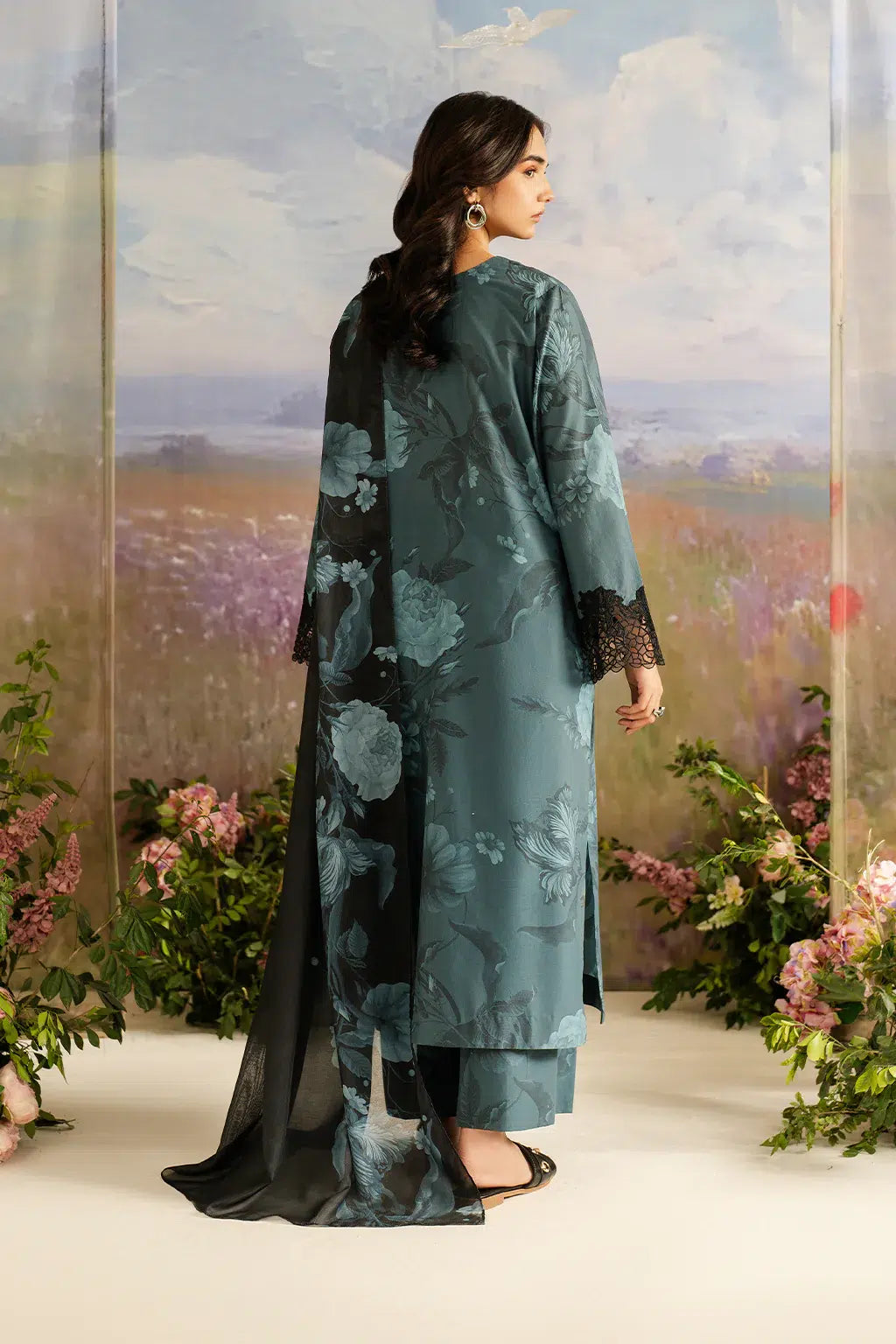 3-Piece Stitched Embroidered Lawn Suit With Chiffon Dupatta