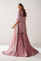 Dusty Rose & Silver Sparkle: Embroidered Chiffon Ghararah SUit | Ready To Wear