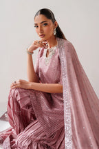 Dusty Rose & Silver Sparkle: Embroidered Chiffon Ghararah SUit | Ready To Wear