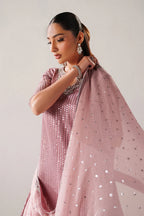 Dusty Rose & Silver Sparkle: Embroidered Chiffon Ghararah SUit | Ready To Wear