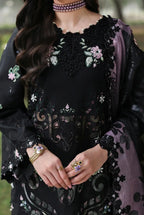 Noir & Soft Violet: Embroidered Lawn Suit With Printed Chiffon Dupatta | Ready To Wear