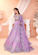 Pastel Lilac & Sparkling Silver: Embroidered Net Bridal Lenge Choli | Ready To Wear