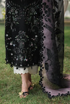 Noir & Soft Violet: Embroidered Lawn Suit With Printed Chiffon Dupatta | Ready To Wear