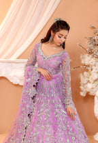 Pastel Lilac & Sparkling Silver: Embroidered Net Bridal Lenge Choli | Ready To Wear