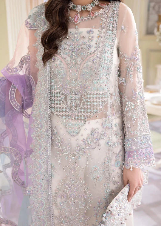 Ivory & Multi-Pastel: Embroidered Chiffon Suit With Net Dupatta | Ready To Wear