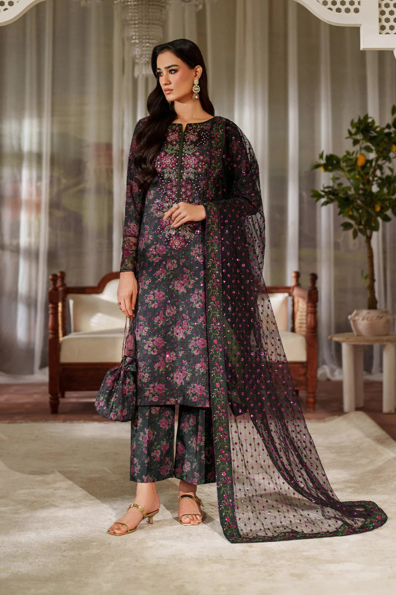 03-Piece Embroidered Printed Lawn With Embroidered Chiffon Dupatta - Ready To Wear