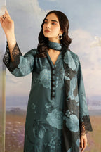 3-Piece Stitched Embroidered Lawn Suit With Chiffon Dupatta