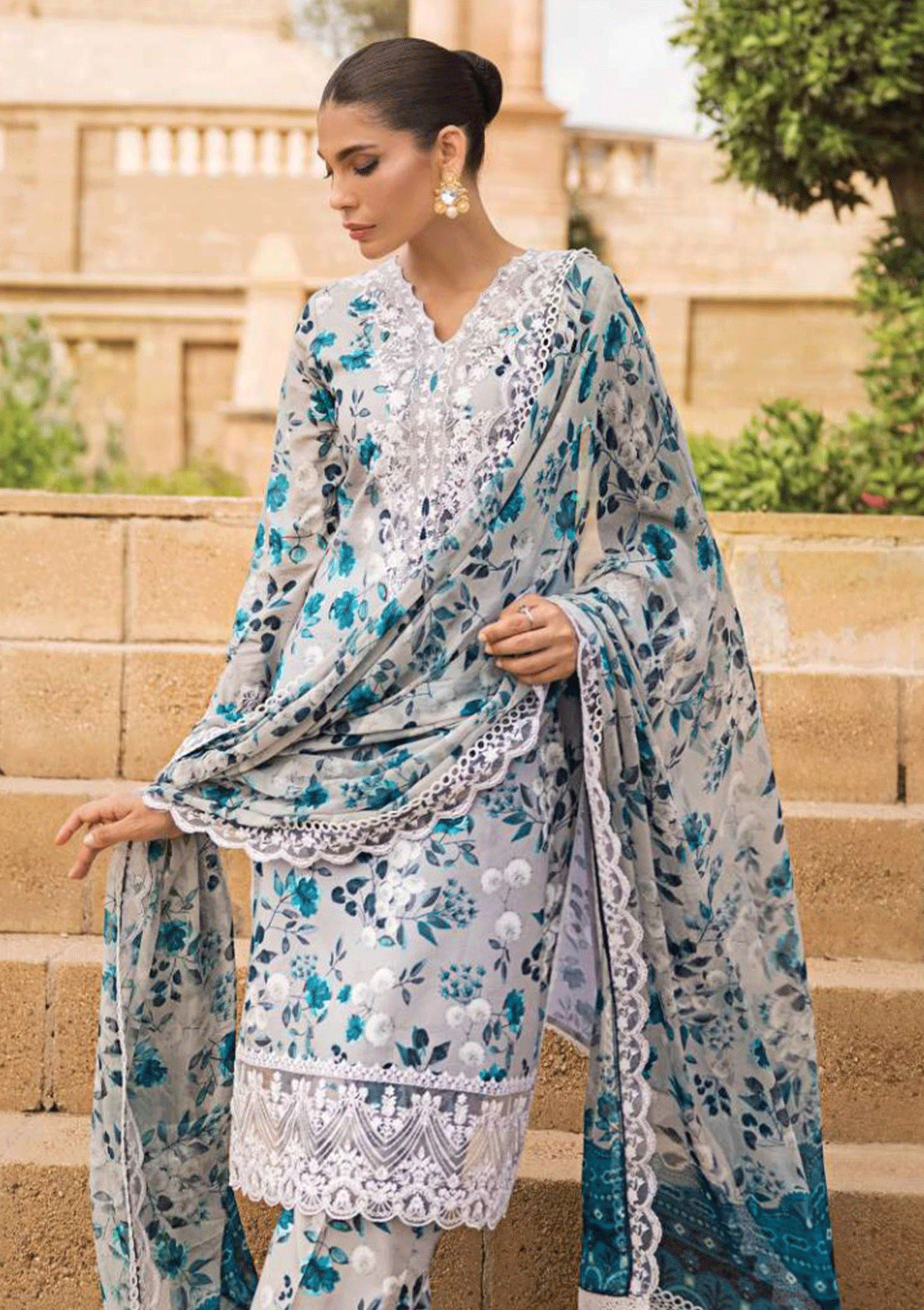 Lawn 3-Piece Suit with Khadi Net Dupatta