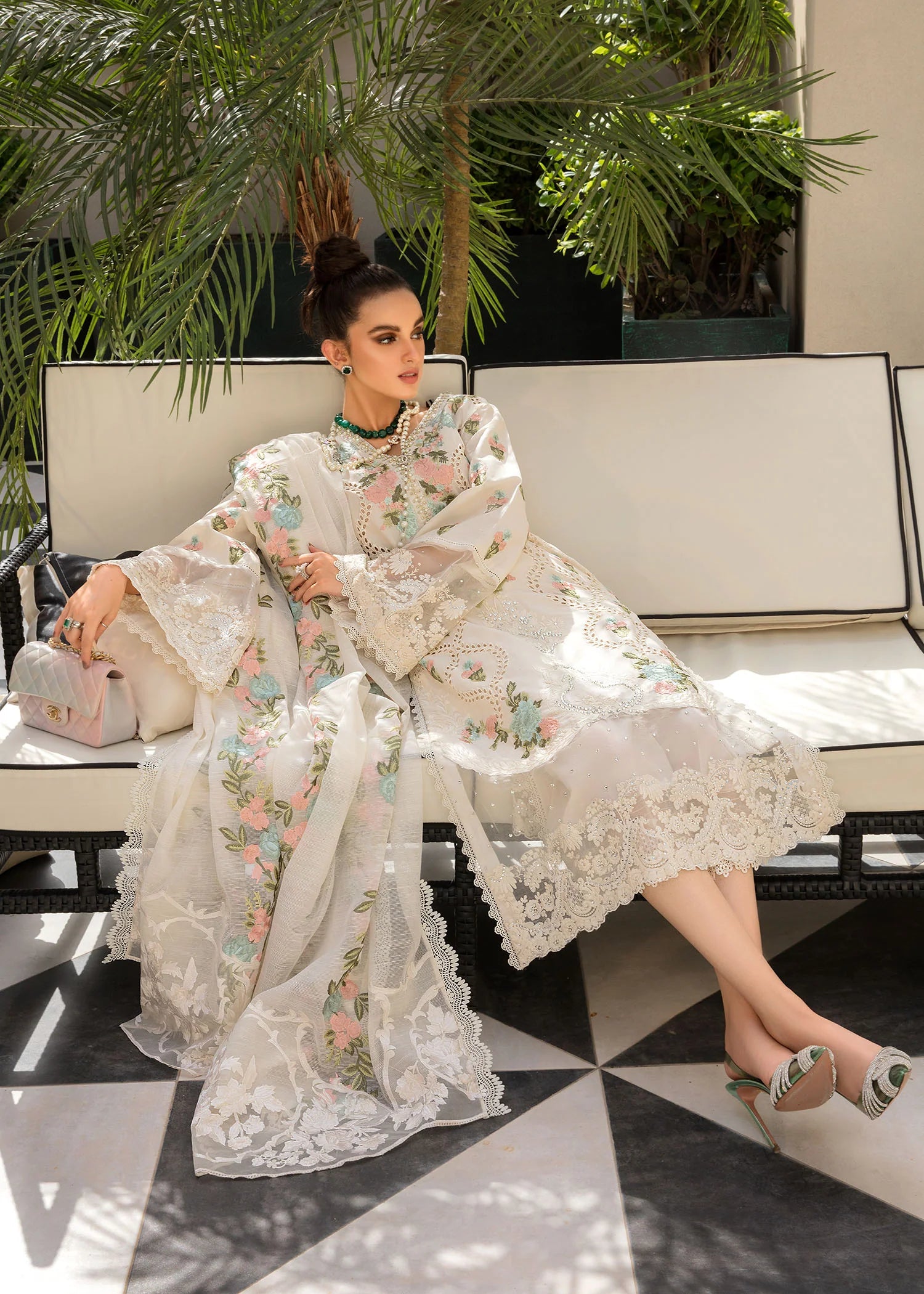 03-Piece Embroidered Lawn Suit With Organza Dupatta | Ready To Wear