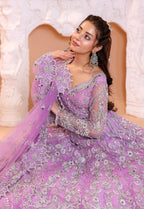 Pastel Lilac & Sparkling Silver: Embroidered Net Bridal Lenge Choli | Ready To Wear
