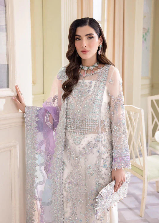 Ivory & Multi-Pastel: Embroidered Chiffon Suit With Net Dupatta | Ready To Wear