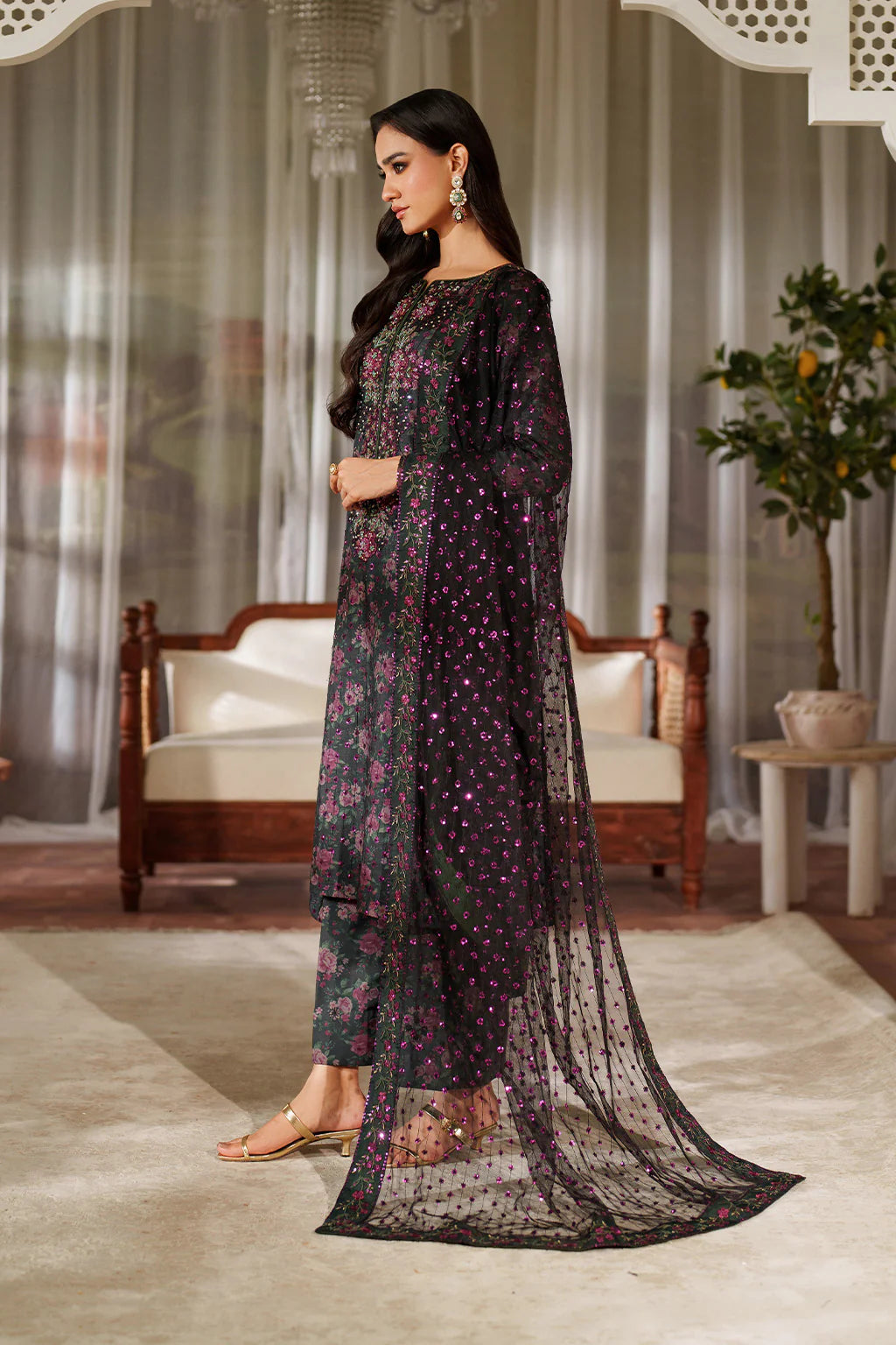 03-Piece Embroidered Printed Lawn With Embroidered Chiffon Dupatta - Ready To Wear