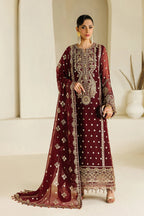 Rich Wine Red & Shimmering Gold: Chiffon Long Shirt Suit | Ready To Wear