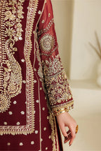Rich Wine Red & Shimmering Gold: Chiffon Long Shirt Suit | Ready To Wear