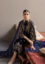 03-Piece Embroidered Velvet Suit With Chiffon Dupatta | Ready To Wear