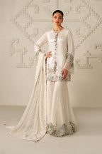 Moonlight Ivory: Embroidered Chiffon Suit | Ready To Wear