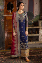 The Royal Sapphire: Heavy Embroidered Chiffon Suit | Ready To Wear