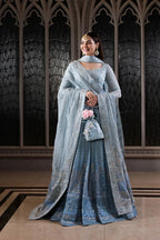Ombré Ice Blue - Two Tone Embroidered Net Maxi | Ready To Wear