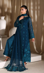 Deep Peacock Teal: Heavy Embroidered Chiffon Suit | Ready To Wear