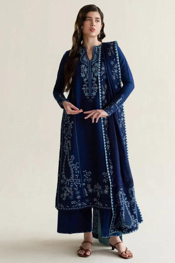 Navy Blue: Egyptian Lawn Suit With Embroidery | Ready To Wear