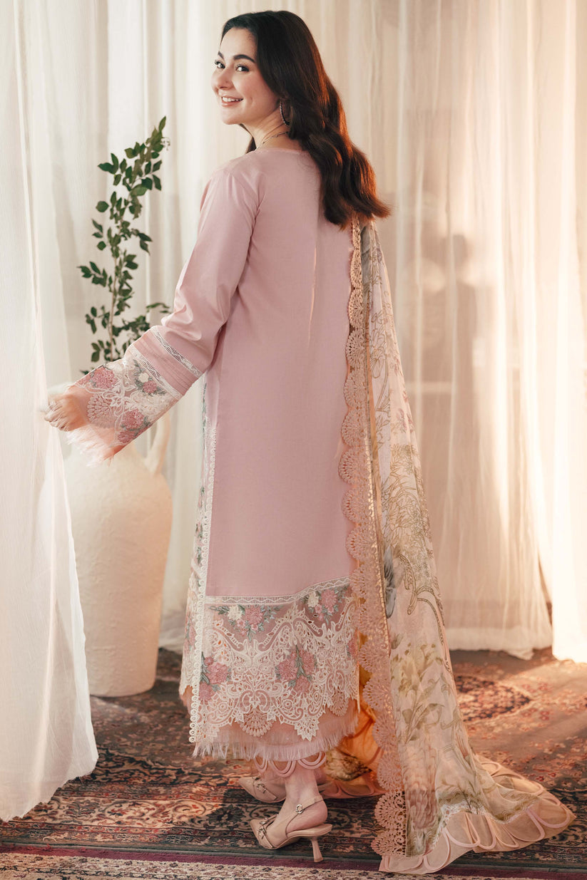 03-Piece  Embroidered Lawn Suit With Soft Silk Digital Printed Dupatta