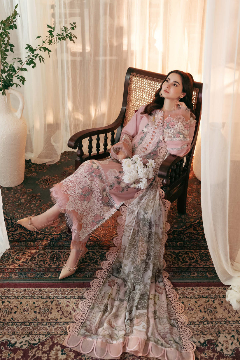 03-Piece  Embroidered Lawn Suit With Soft Silk Digital Printed Dupatta