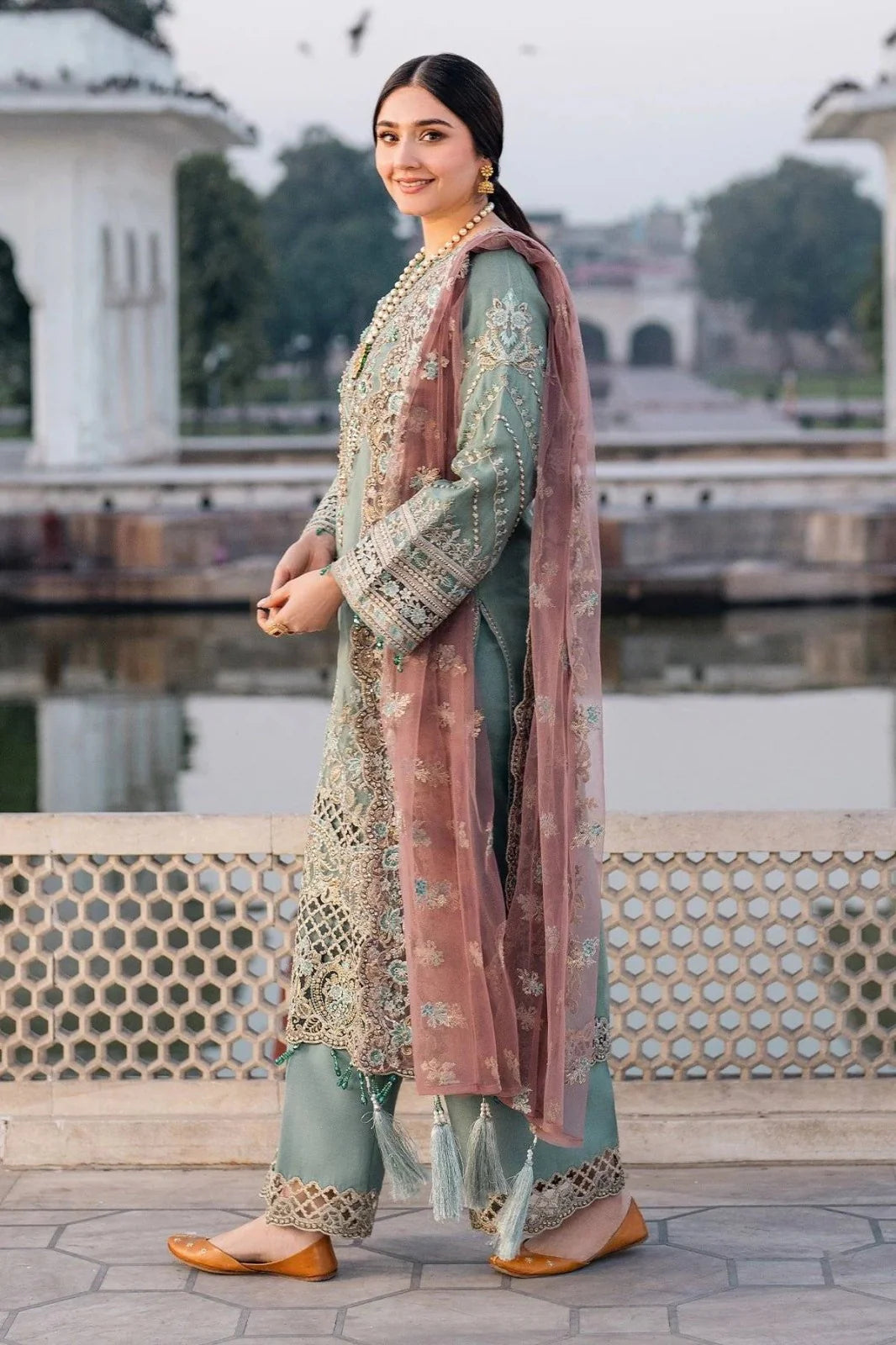 03-Piece Embroidered Chiffon Suit With Net Dupatta | Ready To Wear