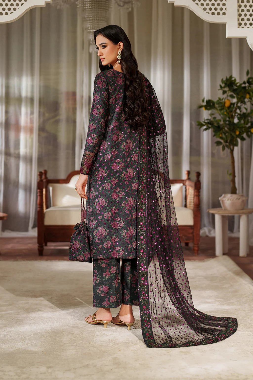 03-Piece Embroidered Printed Lawn With Embroidered Chiffon Dupatta - Ready To Wear