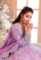 Pastel Lilac & Sparkling Silver: Embroidered Net Bridal Lenge Choli | Ready To Wear