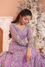 Pastel Lilac & Sparkling Silver: Embroidered Net Bridal Lenge Choli | Ready To Wear