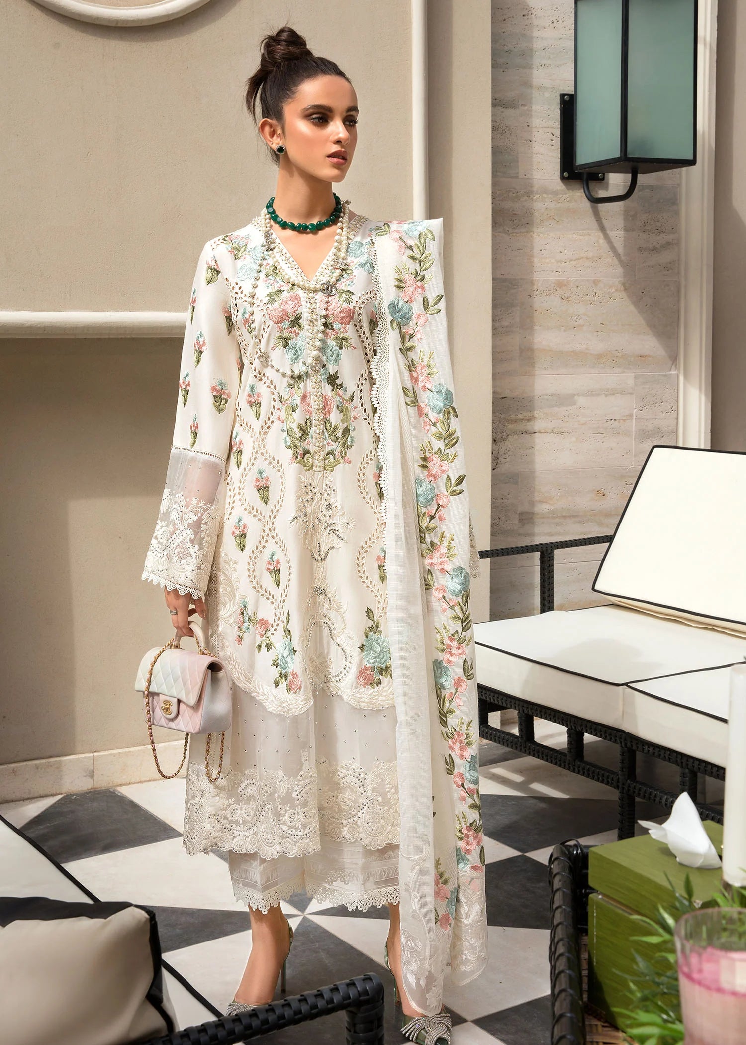 03-Piece Embroidered Lawn Suit With Organza Dupatta | Ready To Wear