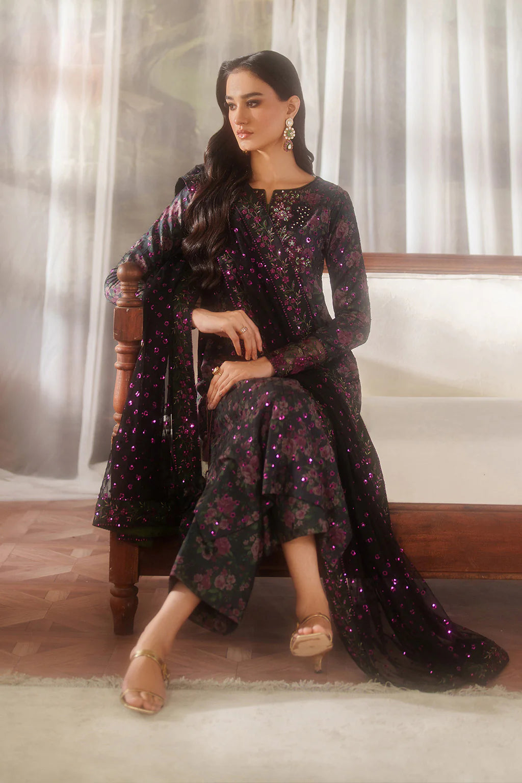 03-Piece Embroidered Printed Lawn With Embroidered Chiffon Dupatta - Ready To Wear