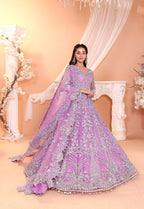 Pastel Lilac & Sparkling Silver: Embroidered Net Bridal Lenge Choli | Ready To Wear