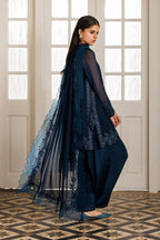 Deep Navy Aura: Embroidered Chiffon Suit | Ready To Wear