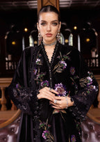 Midnight Black & Lavender: Folral Embroidered Silk Suit