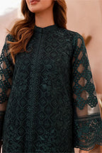 Elegant Forest Green: Thread Embroidered Organza Suit | Ready To Wear