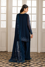 Deep Navy Aura: Embroidered Chiffon Suit | Ready To Wear