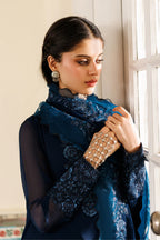 Deep Navy Aura: Embroidered Chiffon Suit | Ready To Wear
