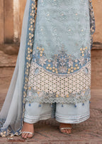 Powder Blue & Ivory Accent: Embroidered Chiffon Suit | Ready To Wear