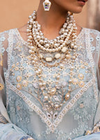 Powder Blue & Ivory Accent: Embroidered Chiffon Suit | Ready To Wear
