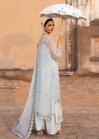 Powder Blue & Ivory Accent: Embroidered Chiffon Suit | Ready To Wear