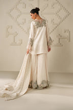 Moonlight Ivory: Embroidered Chiffon Suit | Ready To Wear