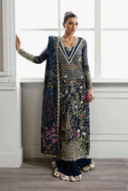 Midnight Navy & Gold: Embroidered Organza Long Shirt | Ready To Wear
