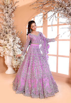 Pastel Lilac & Sparkling Silver: Embroidered Net Bridal Lenge Choli | Ready To Wear