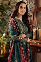 Luxury Embroidered 3-Piece Suit – Deep Green & Maroon
