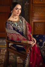 The Royal Sapphire: Heavy Embroidered Chiffon Suit | Ready To Wear