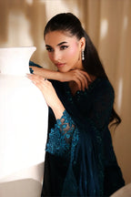 Deep Peacock Teal: Heavy Embroidered Chiffon Suit | Ready To Wear