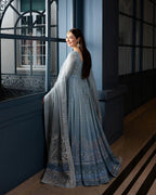 Ombré Ice Blue - Two Tone Embroidered Net Maxi | Ready To Wear