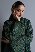 Forest Green & Mint Accent: Embroidered Cotton Suit | Ready To Wear